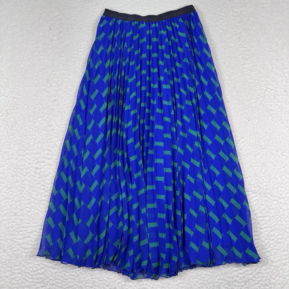 Diane von Furstenberg Kalina‎ Accordion-Pleated Midi Skirt Size 2 Green Blue EUC